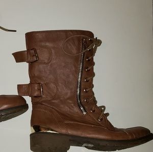 Brown zip/tie boots